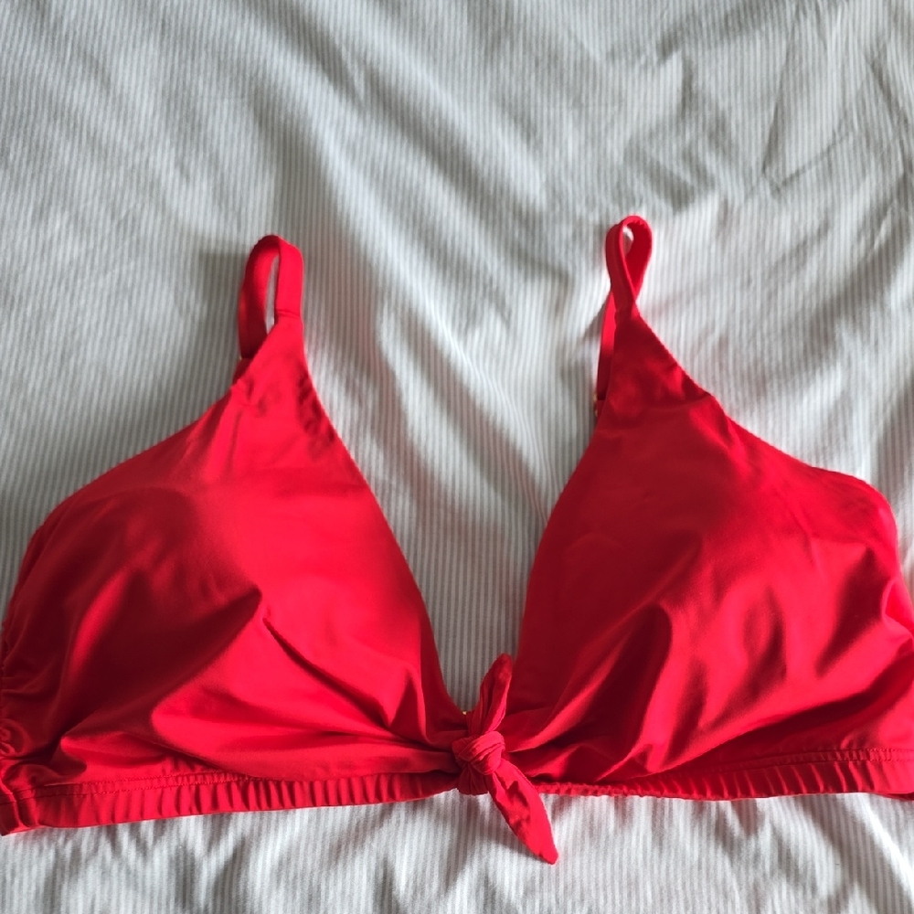 Red Tie-Front Bikini Top